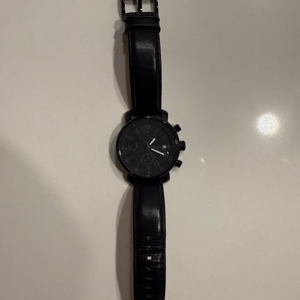 Fossil Sleek Black Leather Strap Watch